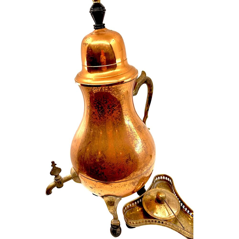Copper Tea Decanter Water Dispenser w/ Heating Base - Antique